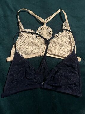 Victoria's Secret Lace Bralettes in Cream & Navy